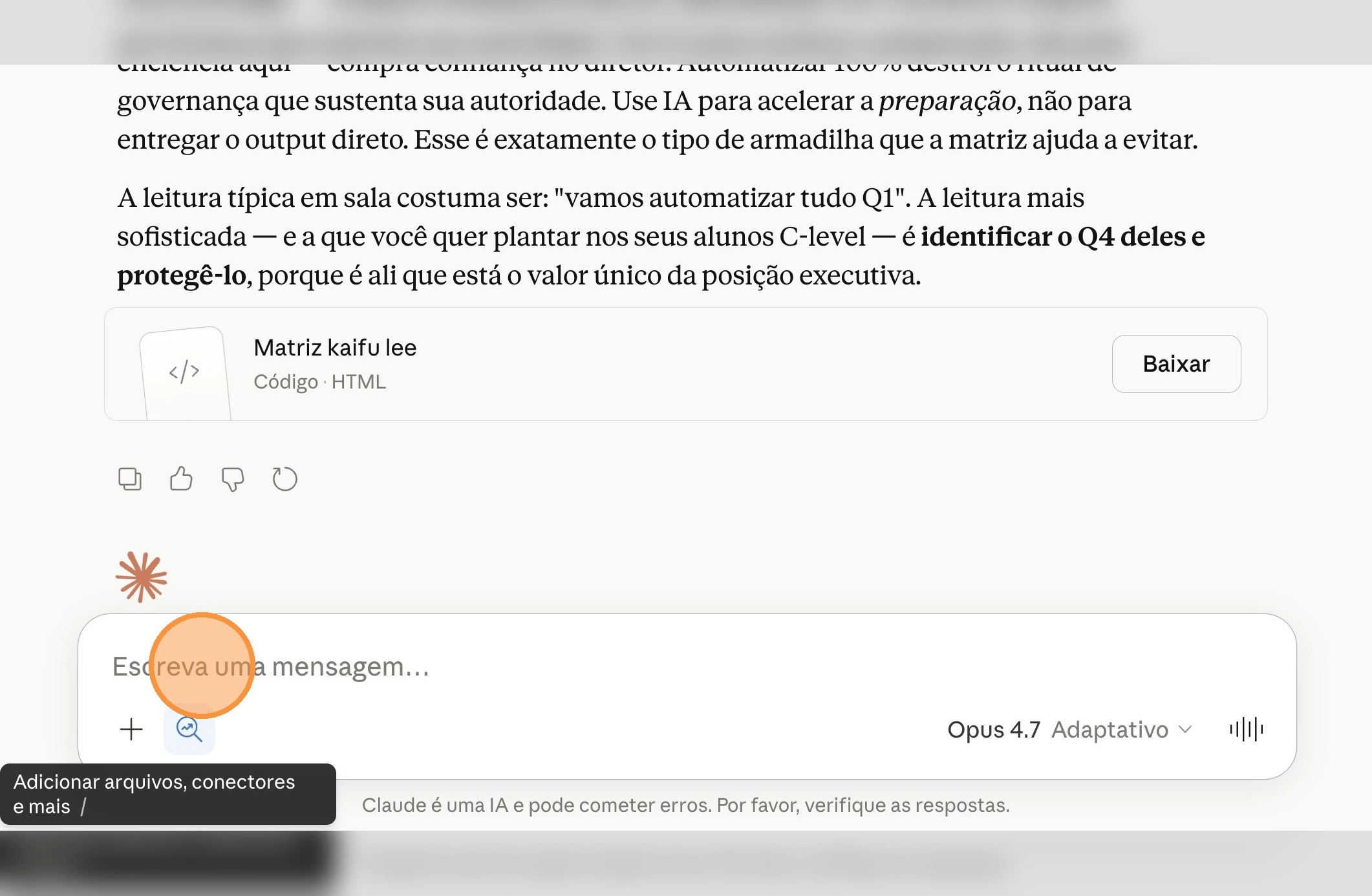 Campo de mensagem do Claude destacado, pronto para receber o prompt colado