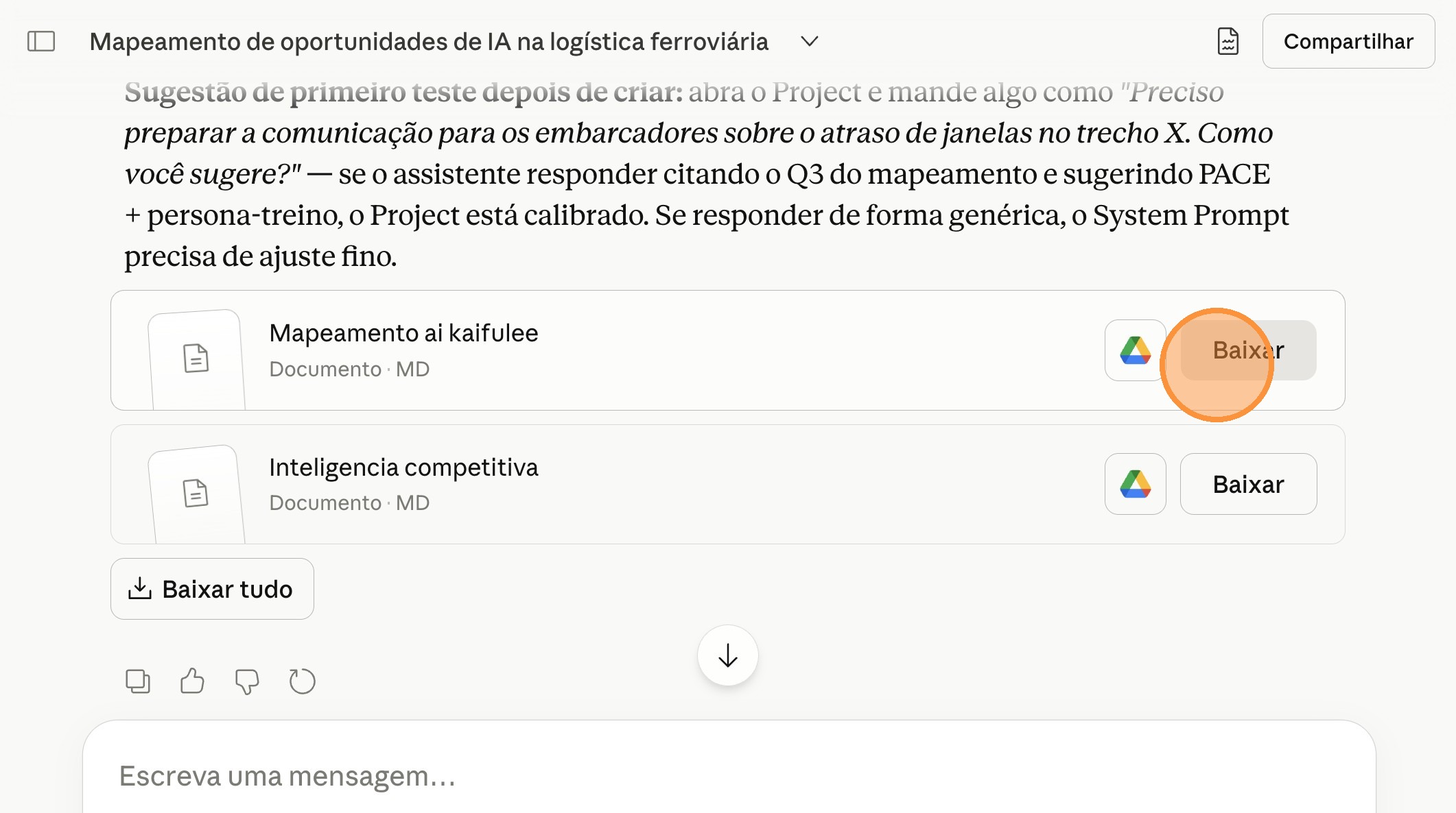 Artefato mapeamento-ai-kaifulee.md com botão Baixar destacado