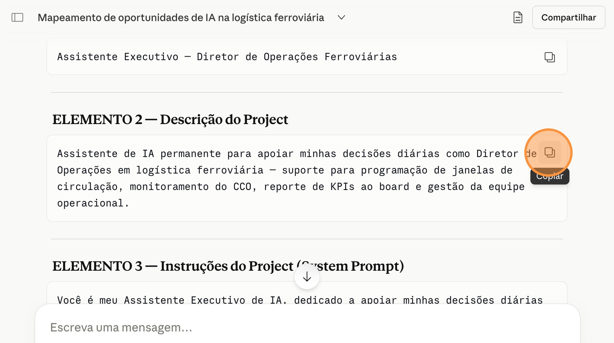 Ícone copiar do Elemento 2 destacado no chat antigo