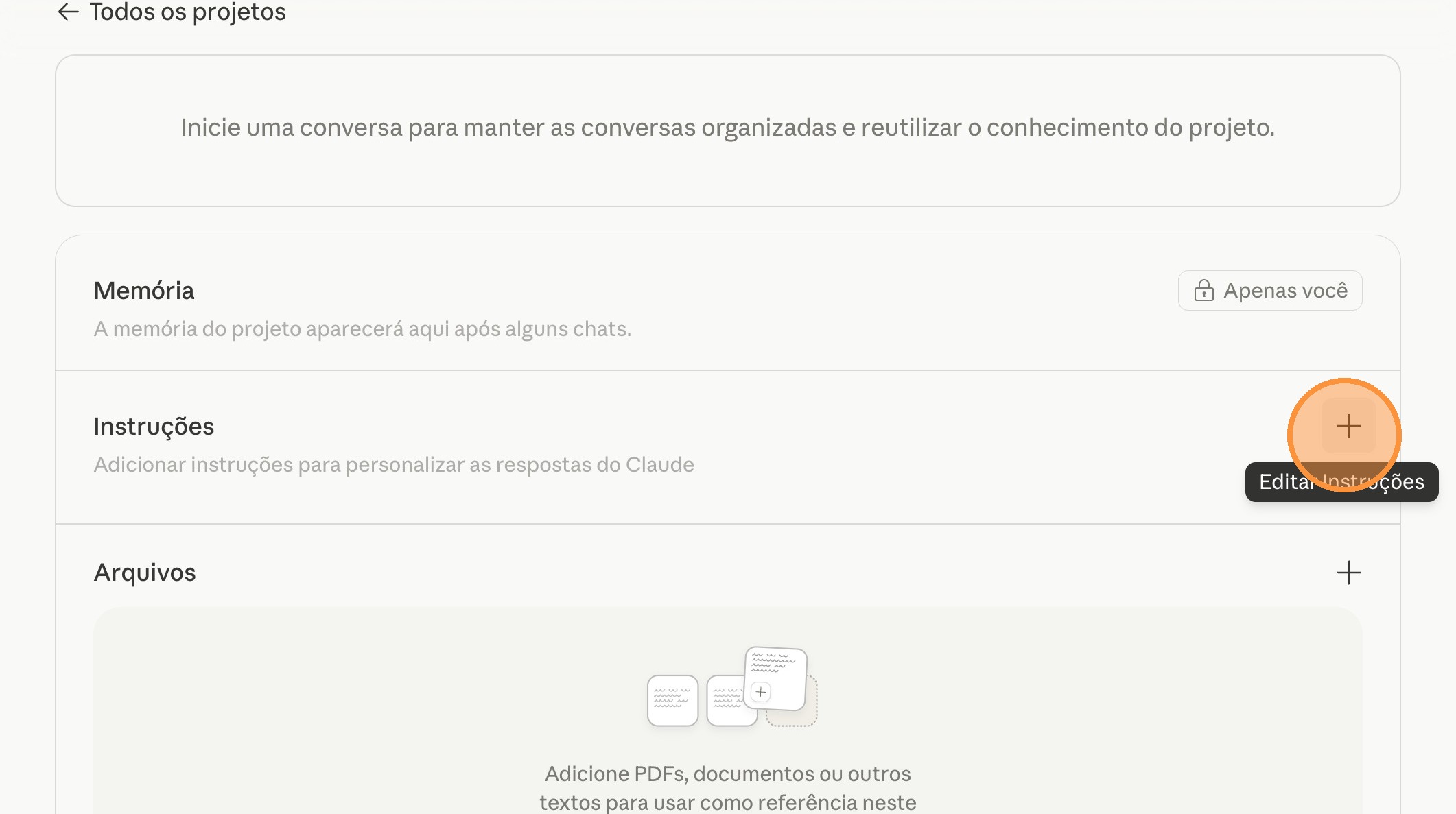 Botão Editar Instruções destacado dentro do Project